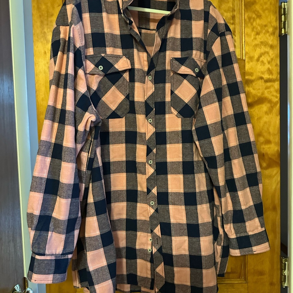 Pink and Black Plaid Button-Up Shirt